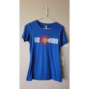 Colorado Graphic T Shirt Blue with Names of‎ Colorado Cities Size Medium